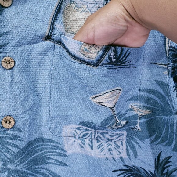 Paradise Blue 100% Silk Blue Beach Surfer Hawaiian Palm Trees Waffle Knit Size M - Picture 10 of 15